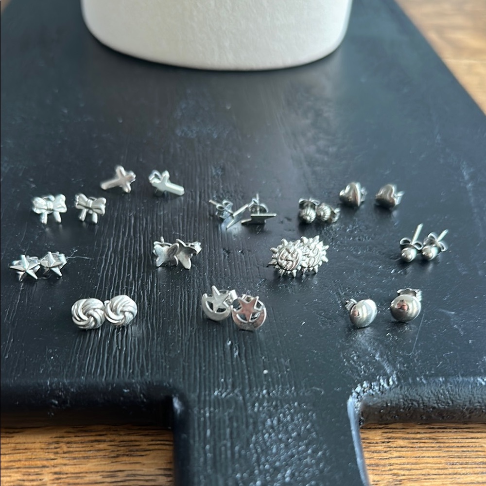 3/$15 Earring Bundle Silver Stud Earrings 12 Pairs w/ backs